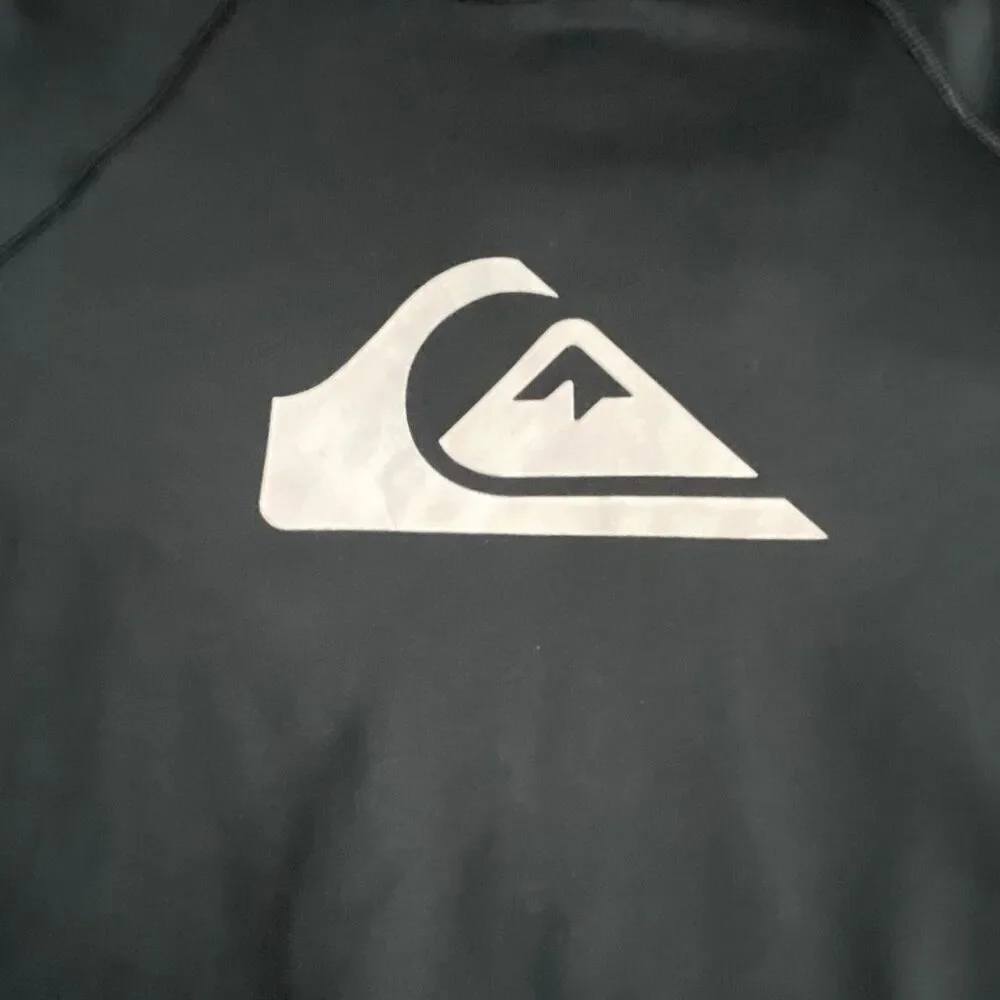 EUC Quiksilver Black White Short Sleeve Rash Guard Swim Top - Size Small